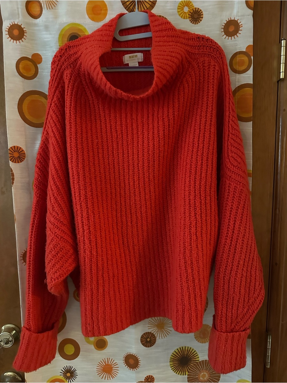 Anthropologie Red Chunky Cowl Neck Sweater